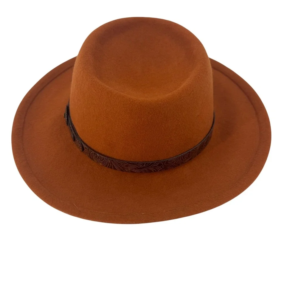 Street‎ Smart by Betmar Rust Brown 100% Wool Felt Fedora Hat Made in USA Concho